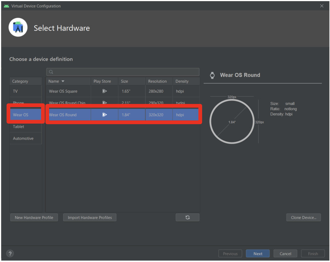 「Wear OS Round」を選択